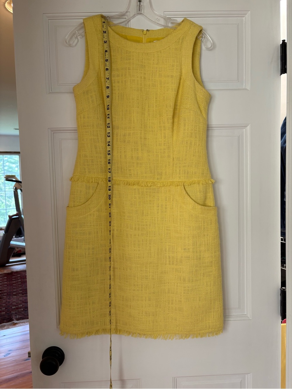Calvin Klein Bright Yellow Sleeveless Shift Dress with Fringe Accents